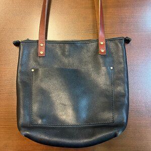 Pebbled Black Small Zippered Leather Tote